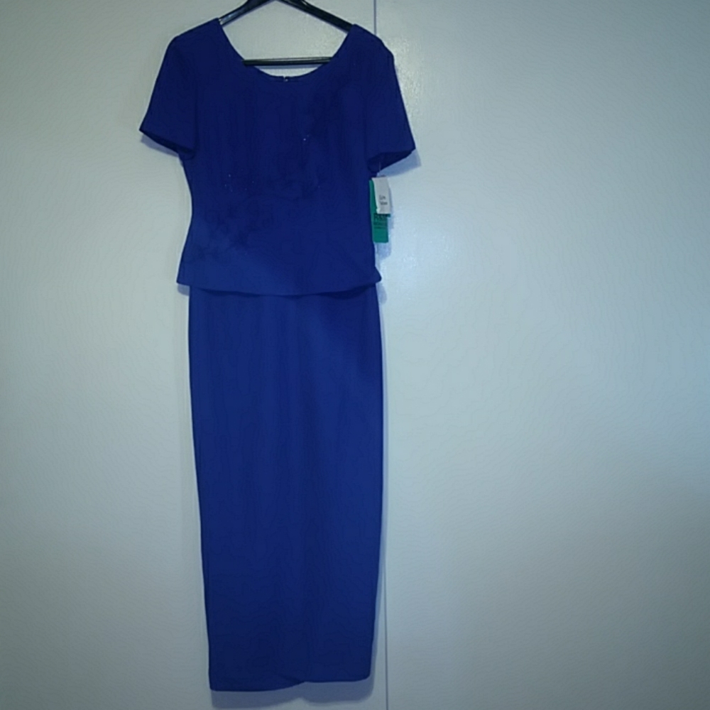 NWT Blue formal gown, with decorative stitching.